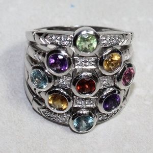 14K White Gold Split Shank Diamond & Gemstone Ring